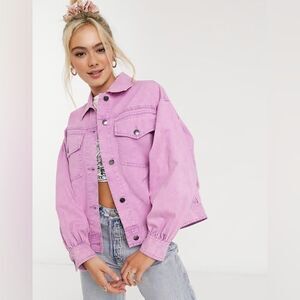 ASOS Pink Acid Wash Bomber Style Jean Jacket